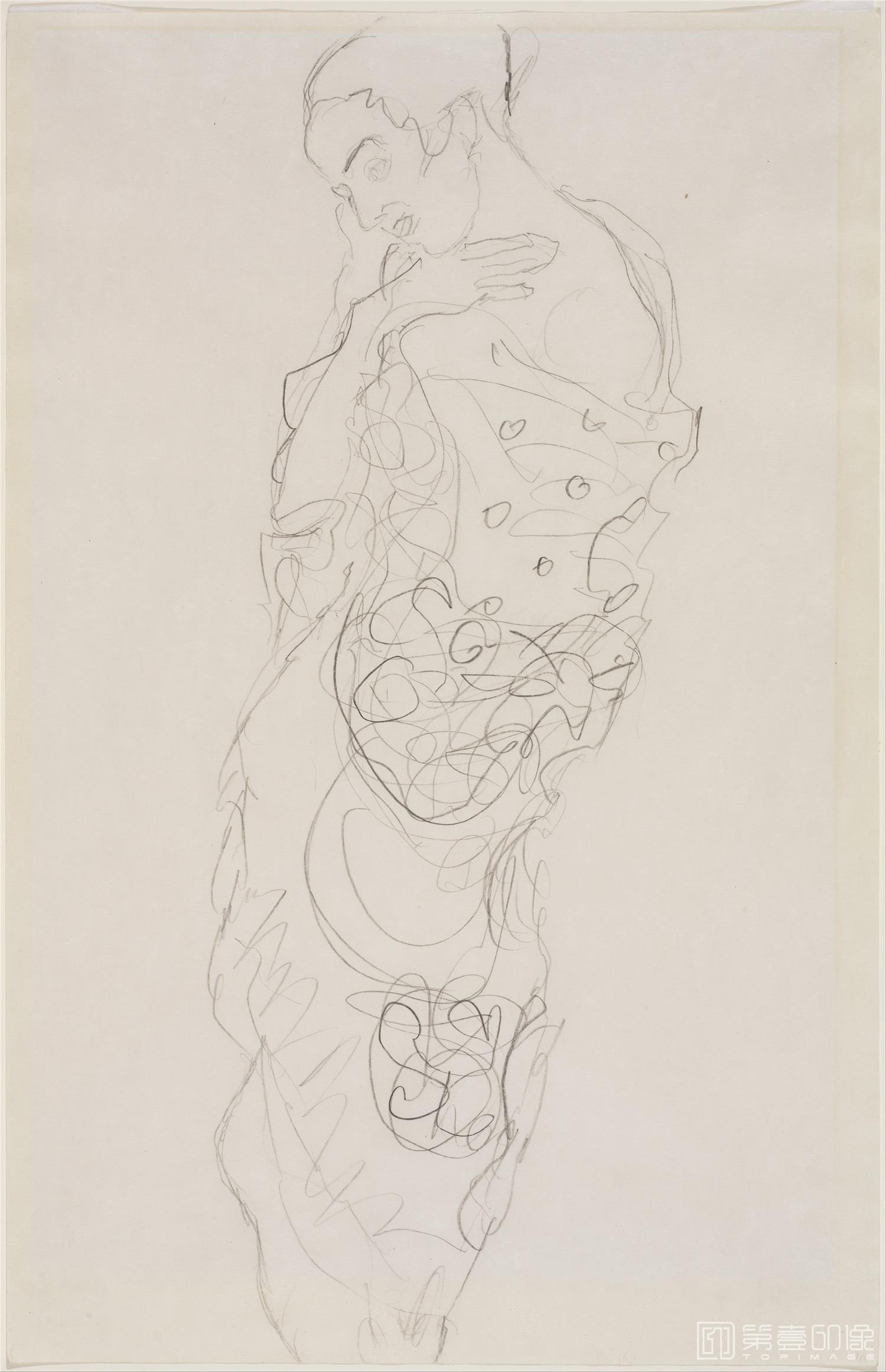 速写-美国波士顿美术馆-Gustav Klimt Woman in Kimono, left shoulder bare。-044